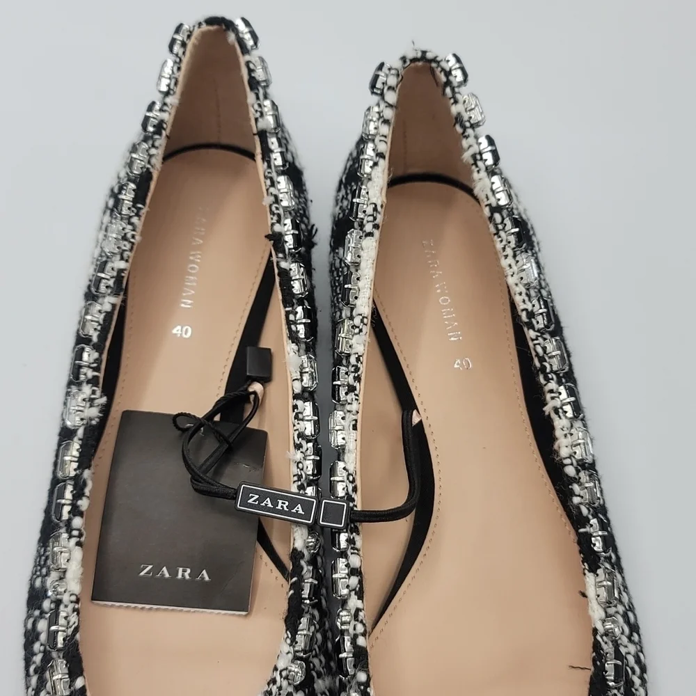 Zara woman tweed with rhinestones embellishments pointed shoes size 40 - Picture 5 of 7